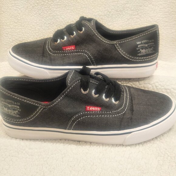Levi's Women's Dark Gray/Black Denim Sneakers - Side Trademark Logo - Size 6.5 - Picture 5 of 8